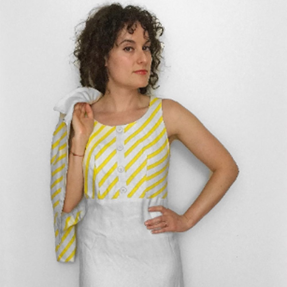 50s Vintage Dress and Jacket Set in Yellow + White STRIPED Linen